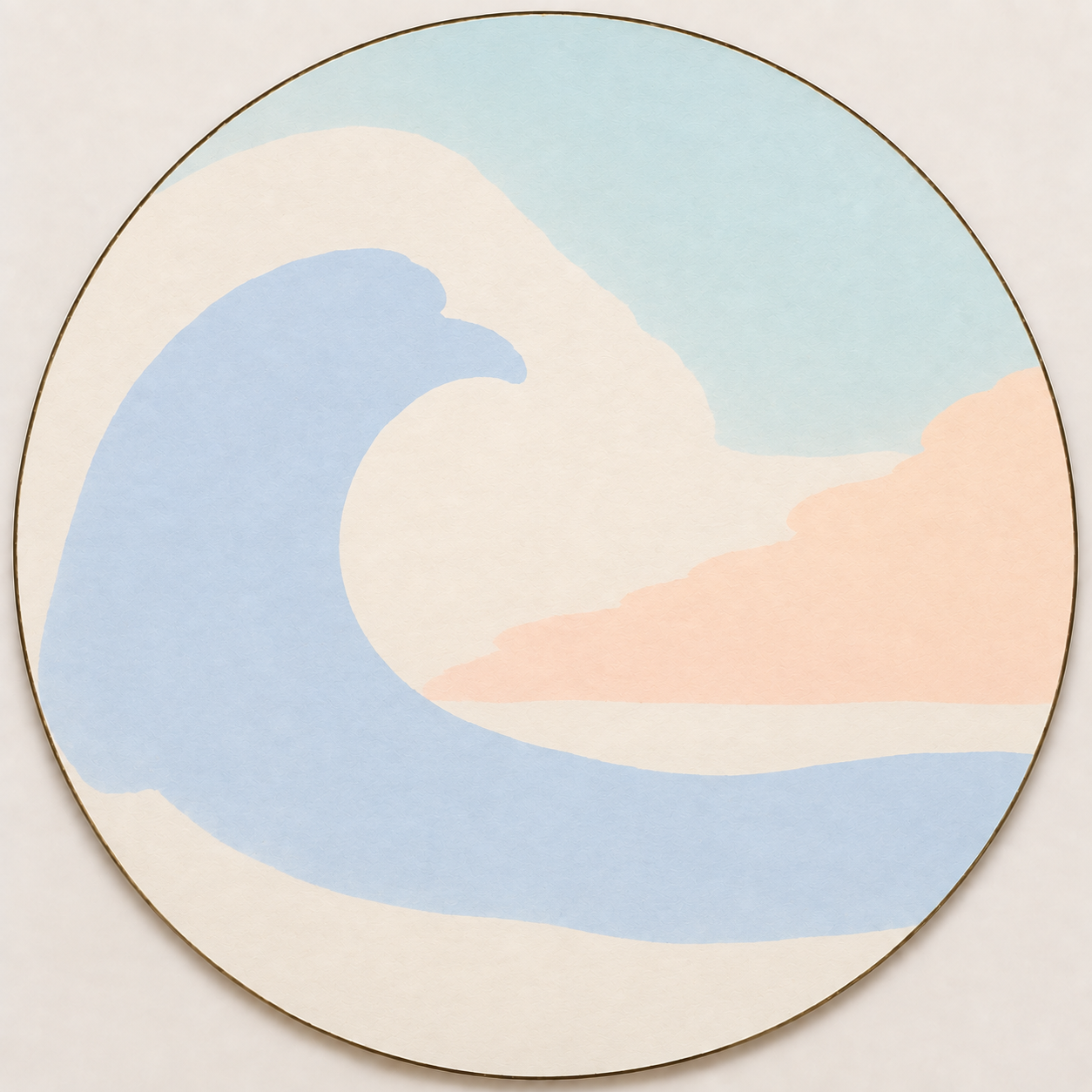 A very early colour foundation: pale blue, turquoise and peach areas with the wave details still to be painted by hand.